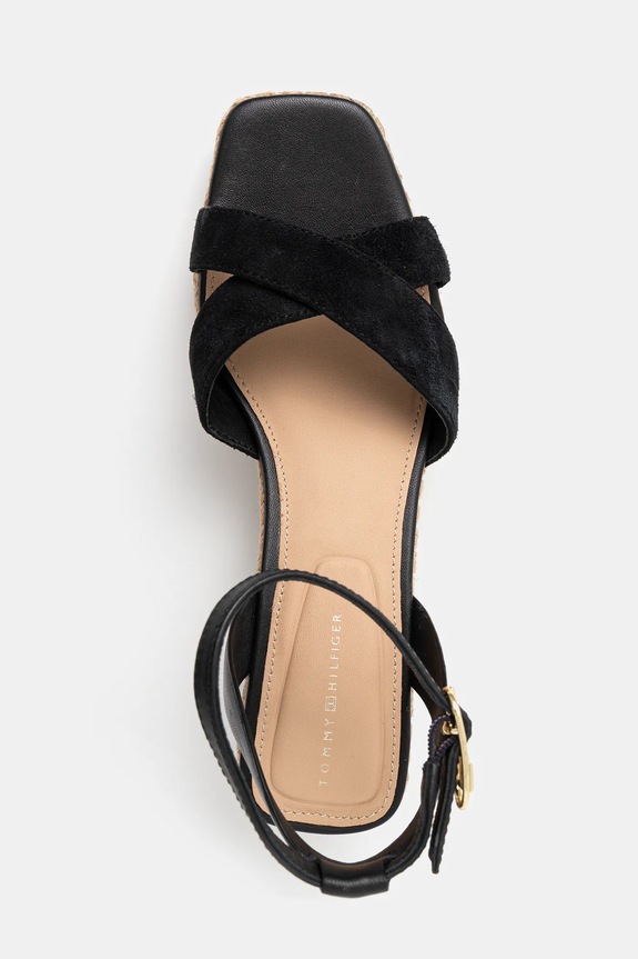 Tommy Hilfiger bőr szandál LEATHER & SUEDE MID WEDGE ESPAD fekete FW0FW08804