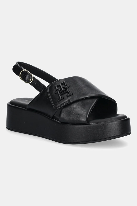 Kožené sandály Tommy Hilfiger TH LOGO HW PADDED LEATHER SANDAL přírodní kůže černá FW0FW08808