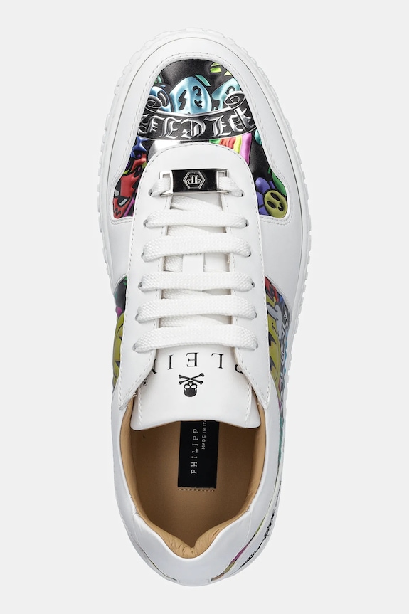 Usnjene superge Philipp Plein Nappa Lo-Top Smile bela USC0663.PLE010N.01