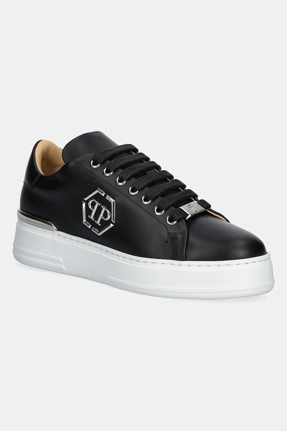 Kožené tenisky Philipp Plein Nappa Lo-Top Hexagon platforma čierna USC0670.PLE010N.02