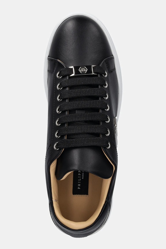 Kožené tenisky Philipp Plein Nappa Lo-Top Hexagon čierna USC0670.PLE010N.02