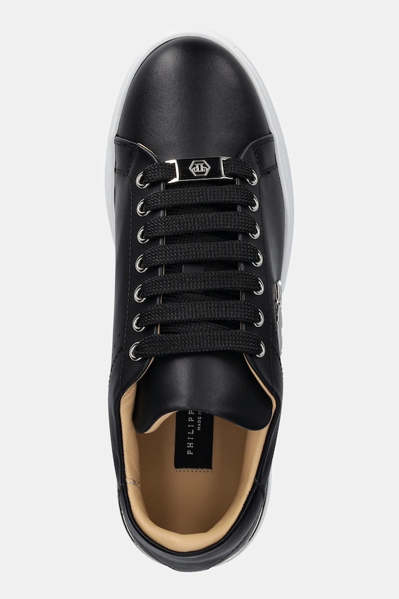 Kožené tenisky Philipp Plein Nappa Lo-Top Hexagon čierna USC0670.PLE010N.02