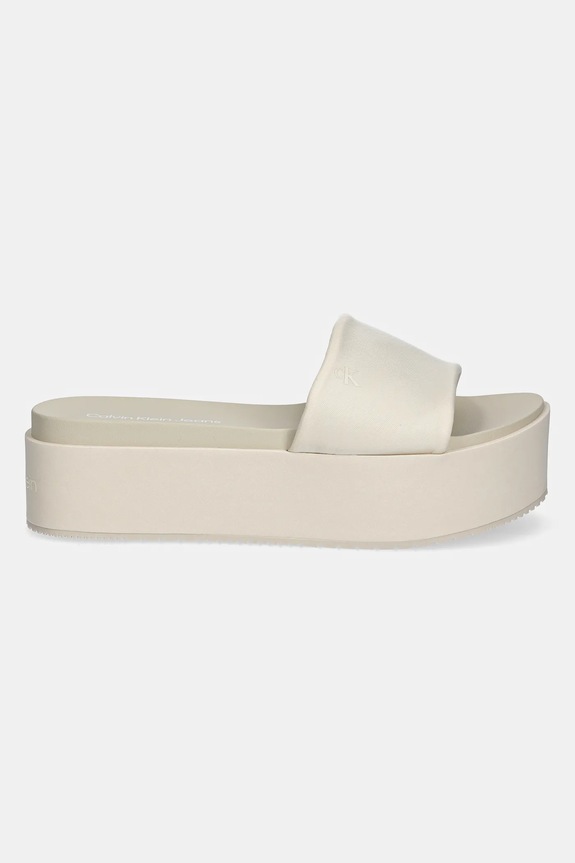 Calvin Klein Jeans papuci FLATFORM SANDAL SLIDE IN NYLON YW0YW01791 bej SS25