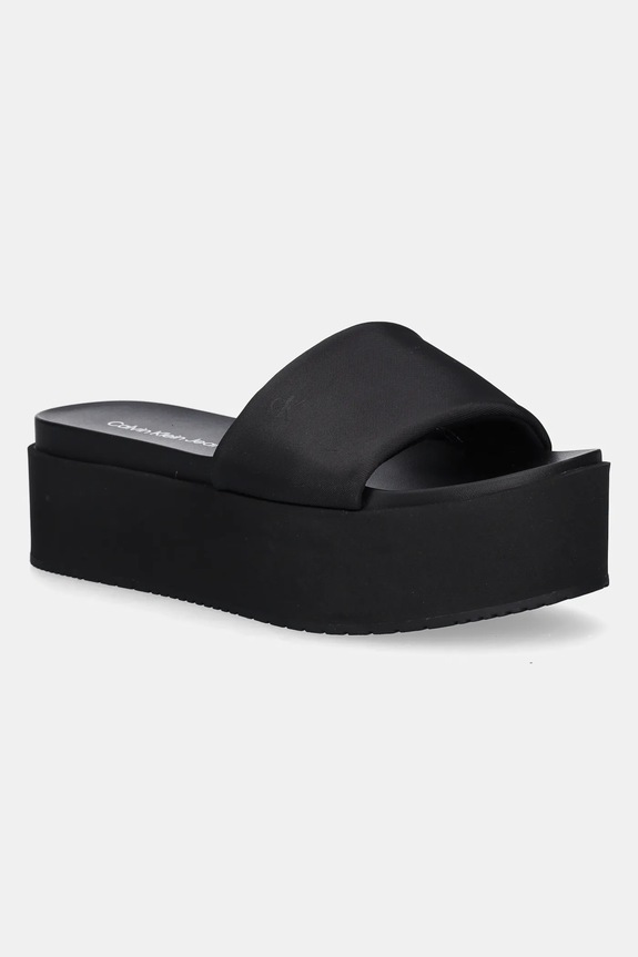 Calvin Klein Jeans klapki FLATFORM SANDAL SLIDE IN NYLON 5-8 cm czarny YW0YW01791