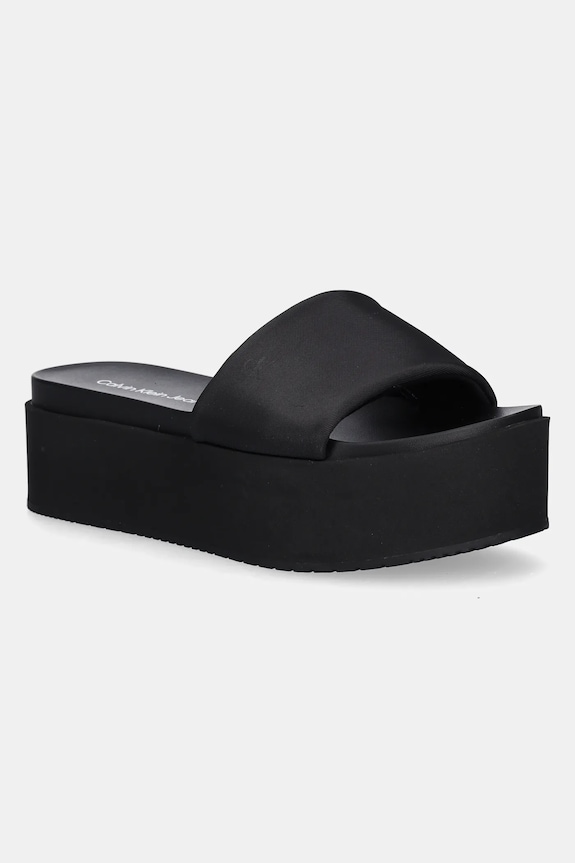 Calvin Klein Jeans klapki FLATFORM SANDAL SLIDE IN NYLON 5-8 cm czarny YW0YW01791