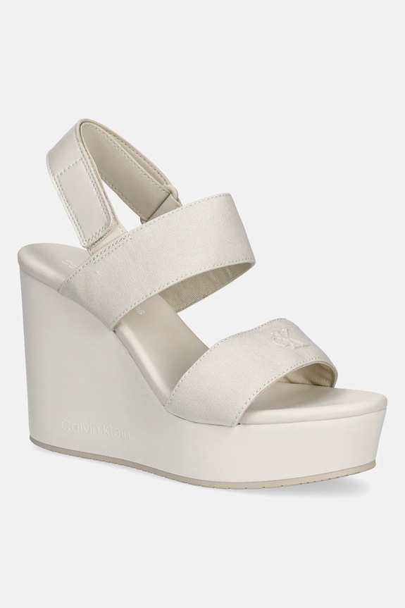 Calvin Klein Jeans sandały WEDGE SANDAL WEBBING IN syntetyczny beżowy YW0YW01790