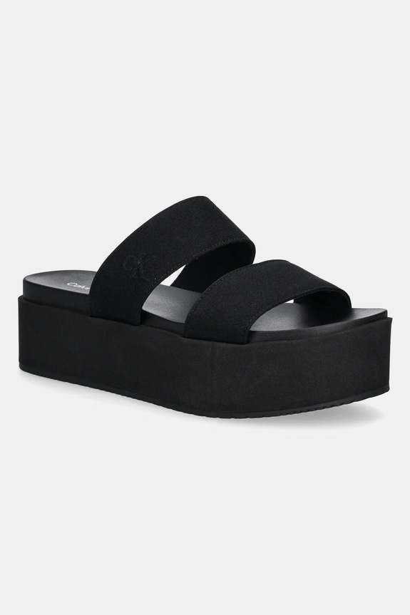 Calvin Klein Jeans papuci FLATFORM SANDAL WEBBING IN platformă negru YW0YW01789