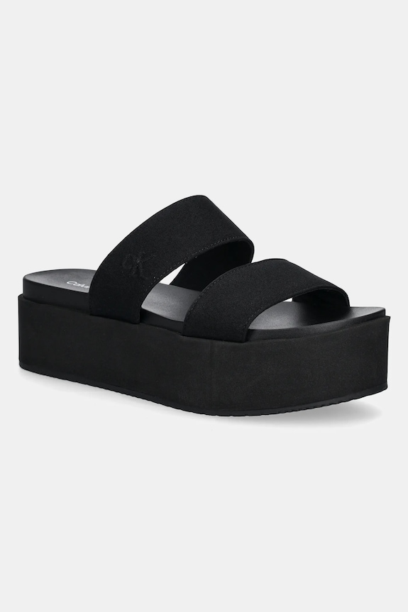 Calvin Klein Jeans papuci FLATFORM SANDAL WEBBING IN platformă negru YW0YW01789