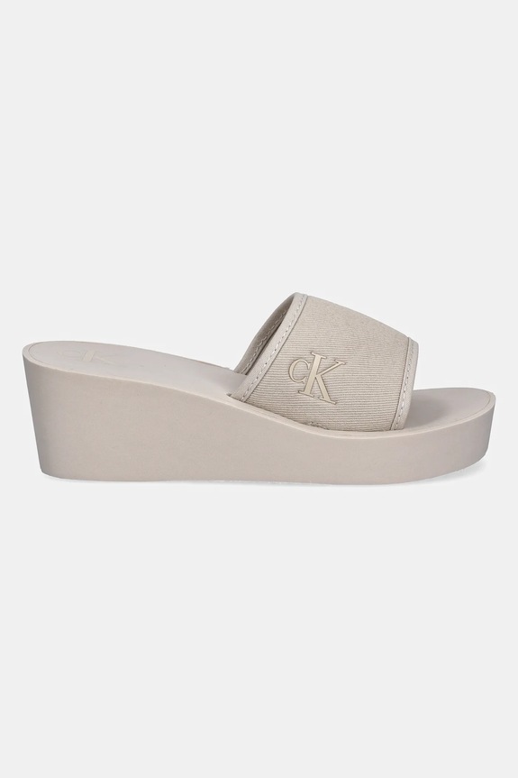 Παντόφλες Calvin Klein Jeans BEACH WEDGE SLIDE CANVAS YW0YW01725 μπεζ SS25