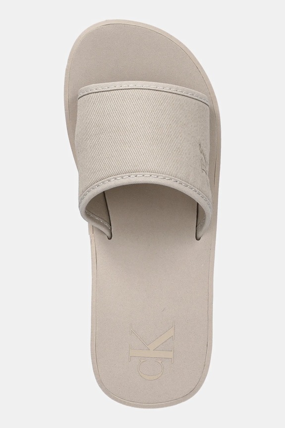 Παντόφλες Calvin Klein Jeans BEACH WEDGE SLIDE CANVAS μπεζ YW0YW01725