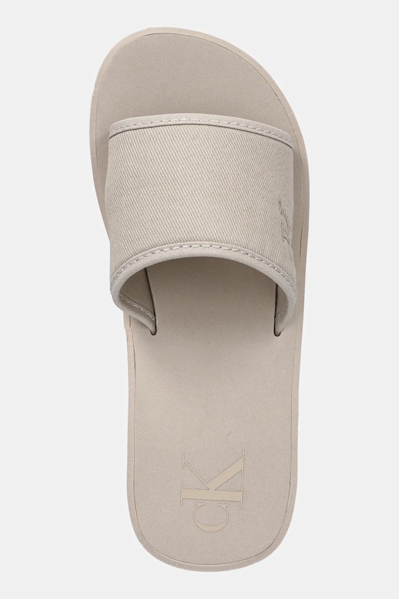 Παντόφλες Calvin Klein Jeans BEACH WEDGE SLIDE CANVAS μπεζ YW0YW01725