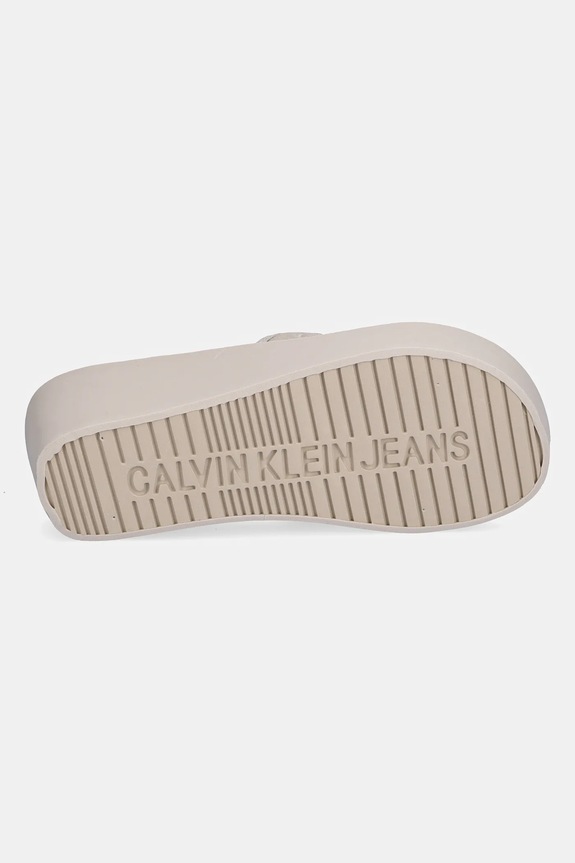Παντόφλες Calvin Klein Jeans BEACH WEDGE SLIDE CANVAS YW0YW01725 μπεζ