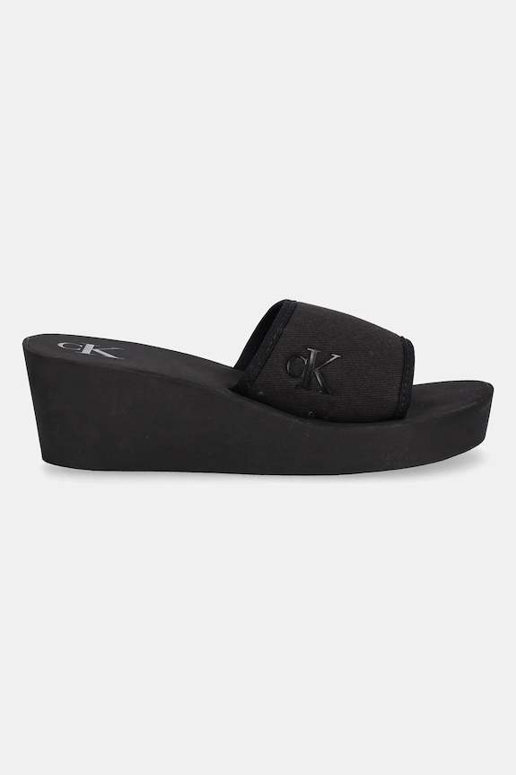 Παντόφλες Calvin Klein Jeans BEACH WEDGE SLIDE CANVAS YW0YW01725 μαύρο SS25