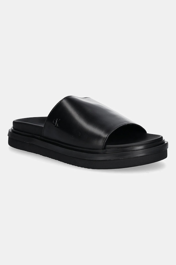 Šľapky Calvin Klein Jeans FLAT MOLDED SANDAL SLIDE imitácia kože čierna YW0YW01710