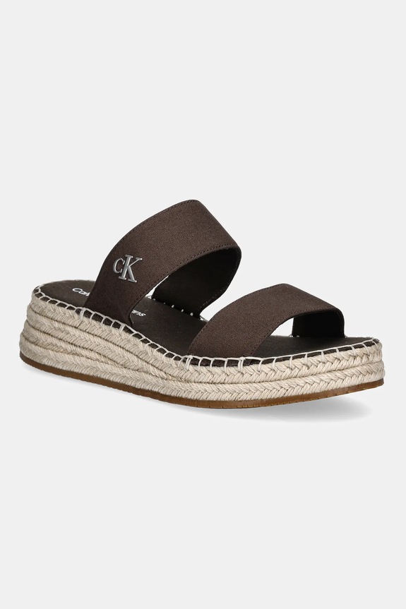 Šľapky Calvin Klein Jeans SPORTY ROPE MG LTH WEBBING klinový hnedá YW0YW01704