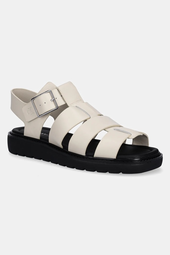 Sandály Calvin Klein Jeans SQ MOLDED SDL FISHERMAN MG WN přírodní kůže béžová YW0YW01700