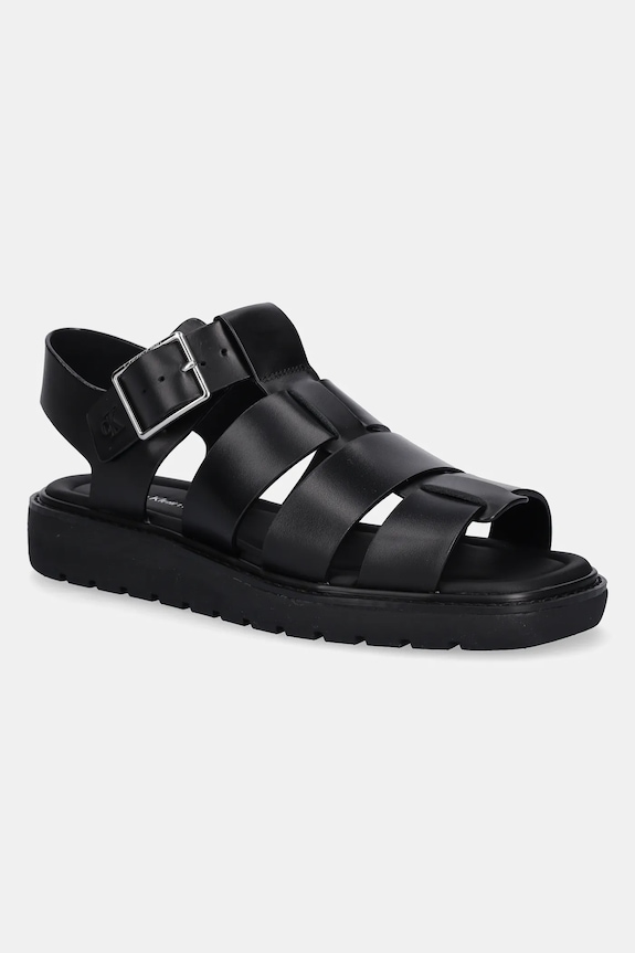 Sandály Calvin Klein Jeans SQ MOLDED SDL FISHERMAN MG WN přírodní kůže černá YW0YW01700