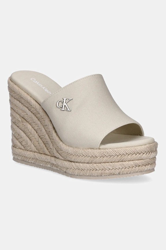 Παντόφλες Calvin Klein Jeans WEDGE ROPE SLIDE MG πλατφόρμα μπεζ YW0YW01699