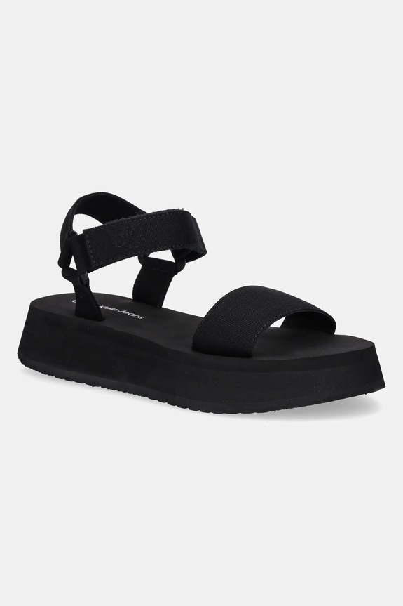 Sandály Calvin Klein Jeans SANDAL VELCRO WEBBING MG textilní černá YW0YW01693