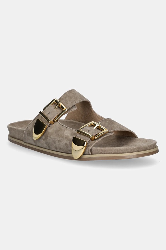 Billi Bi papuci din piele piele întoarsă bej A8621.Beige