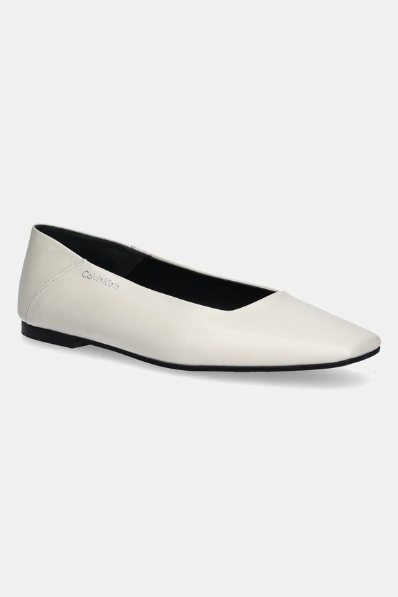 Calvin Klein baleriny skórzane FLAT BALLERINA - LTH beżowy HW0HW02463