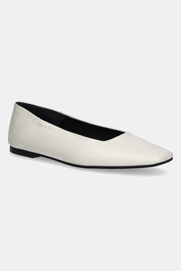 Calvin Klein baleriny skórzane FLAT BALLERINA - LTH beżowy HW0HW02463
