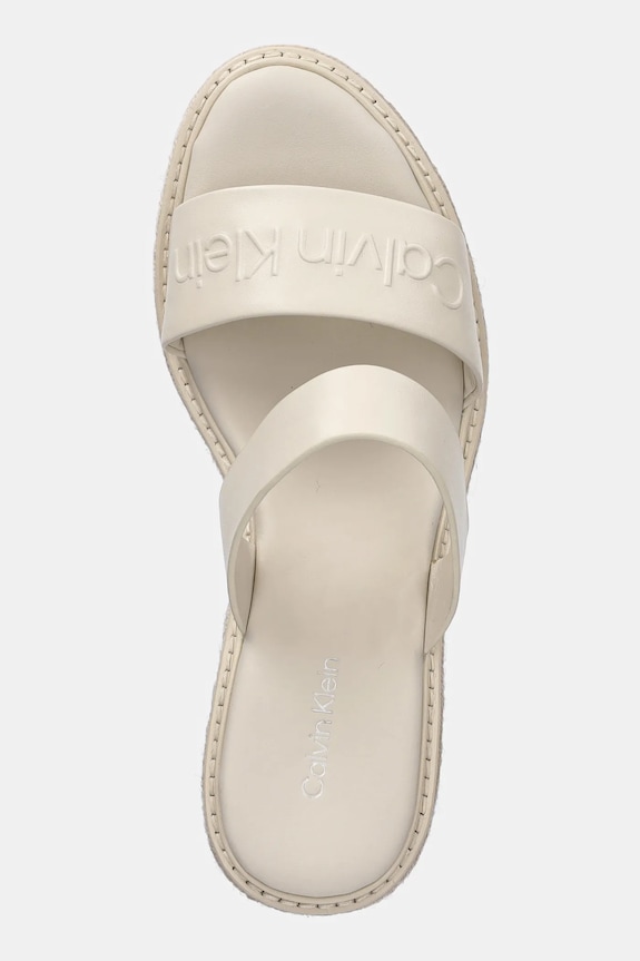 Kožené šľapky Calvin Klein WEDGE SANDAL 50 - HE béžová HW0HW02375