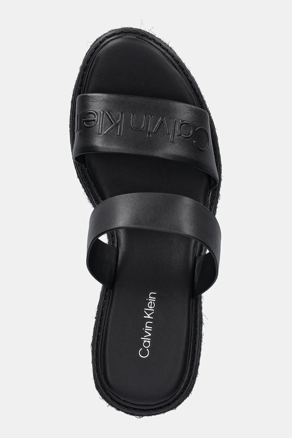 Δερμάτινες παντόφλες Calvin Klein WEDGE SANDAL 50 - HE μαύρο HW0HW02375
