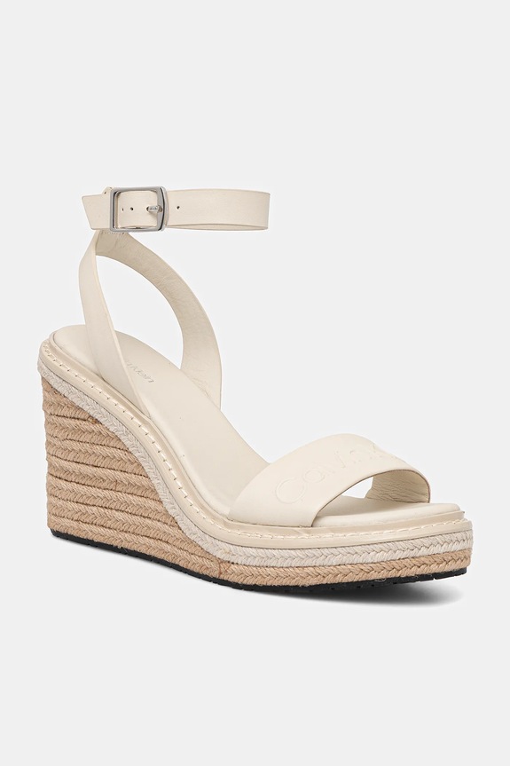 Calvin Klein sandale de piele WEDGE SANDAL 70 - HE coturn bej HW0HW02376