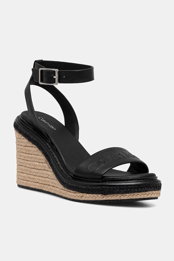 Usnjeni sandali Calvin Klein WEDGE SANDAL 70 - HE Zrnato usnje črna HW0HW02376