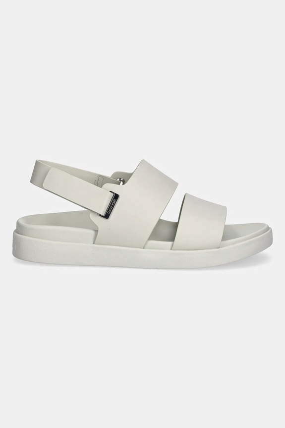 Calvin Klein sandale de piele FLAT ADJ SANDAL EYELET HW0HW02488 bej SS25