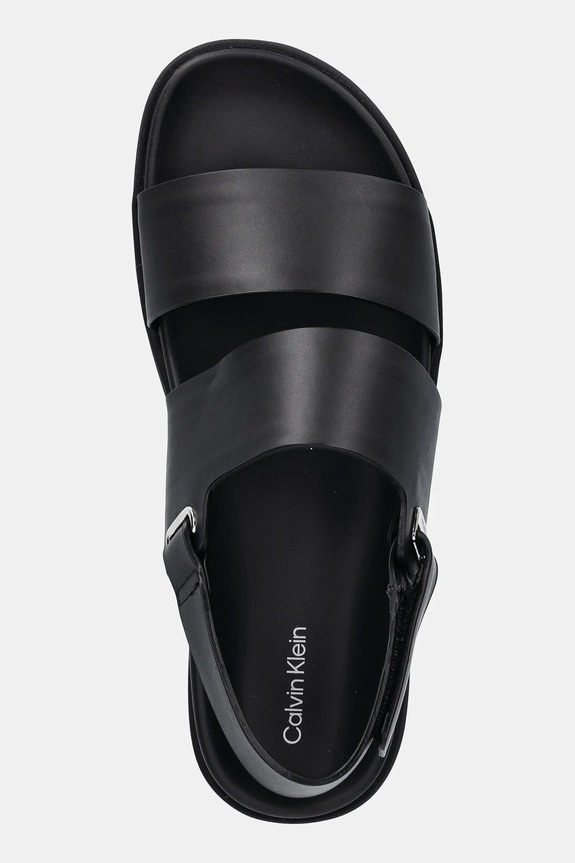 Calvin Klein sandały skórzane FLAT ADJ SANDAL EYELET czarny HW0HW02488