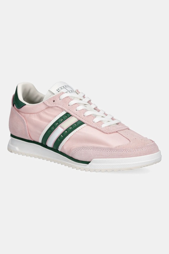 Sneakers boty Tommy Jeans RETRO RUNNER CLEATED semišová kůže růžová EN0EN02717