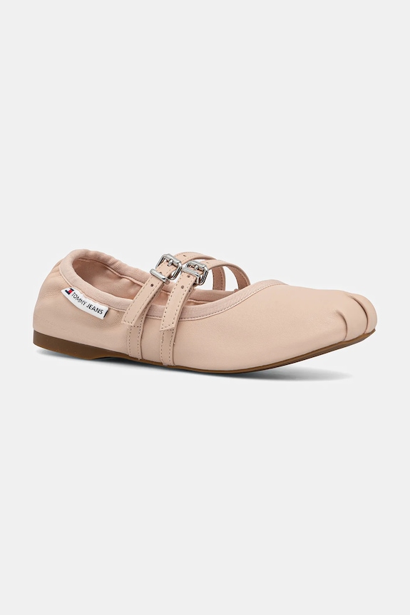 Kožené baleríny Tommy Jeans BALLERINA béžová EN0EN02720