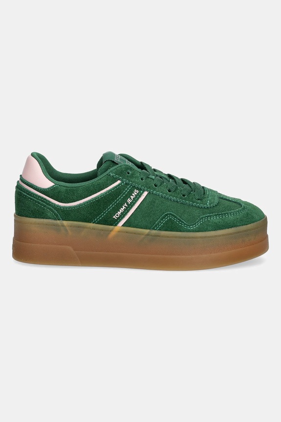 Σουέτ sneakers Tommy Jeans THE GREENWICH FLATFORM SUEDE EN0EN02734 πράσινο SS25