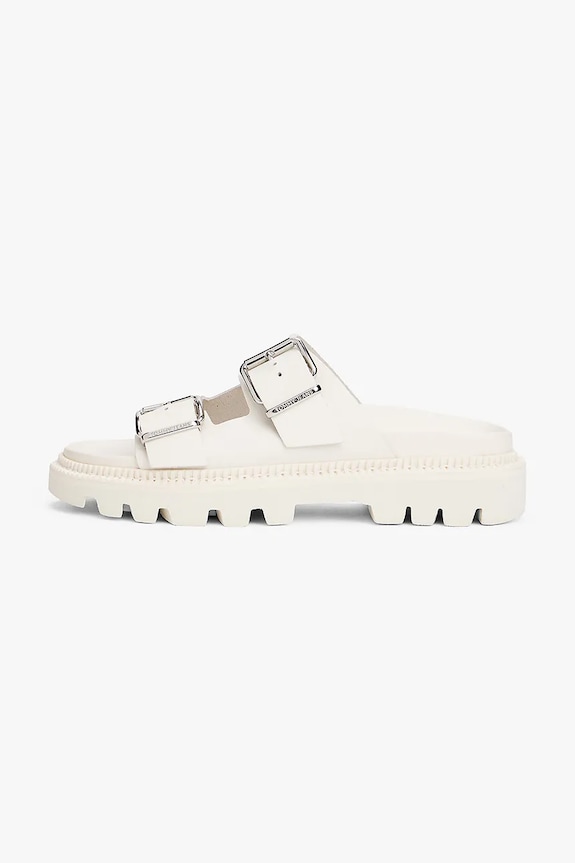 Tommy Jeans klapki skórzane DOUBLE STRAP SANDAL EN0EN02753 beżowy SS25