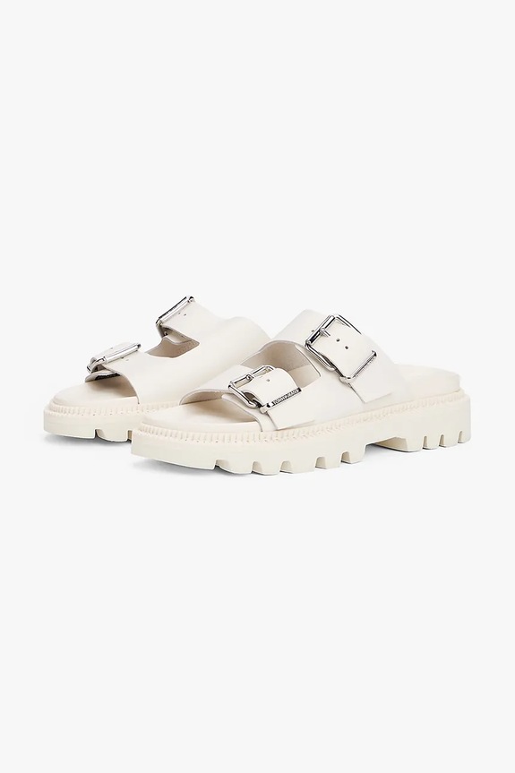Obuwie Tommy Jeans klapki skórzane DOUBLE STRAP SANDAL EN0EN02753 beżowy