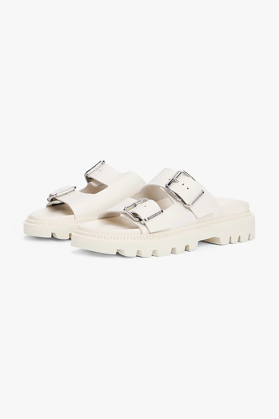 Obuwie Tommy Jeans klapki skórzane DOUBLE STRAP SANDAL EN0EN02753 beżowy