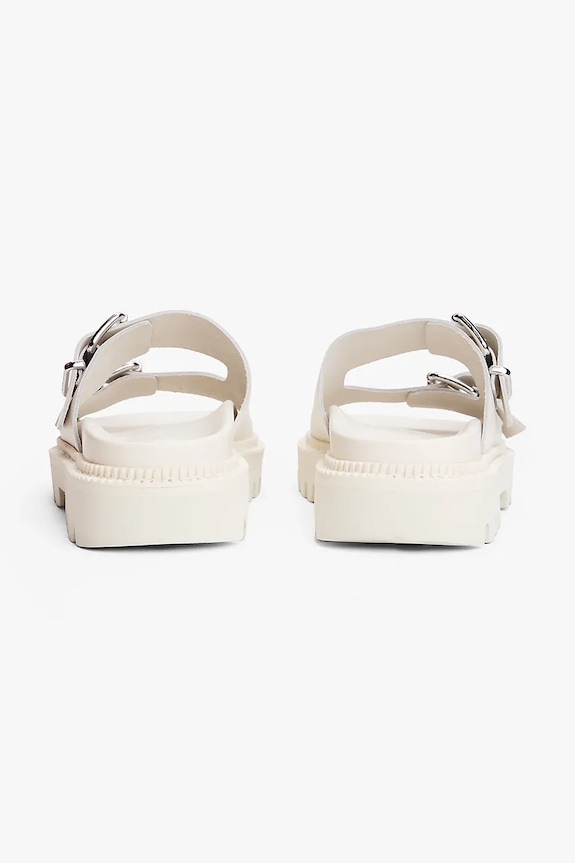 Tommy Jeans klapki skórzane DOUBLE STRAP SANDAL beżowy EN0EN02753