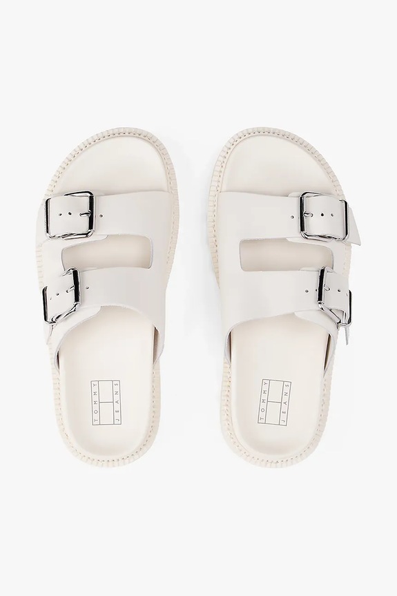 Tommy Jeans klapki skórzane DOUBLE STRAP SANDAL EN0EN02753 beżowy