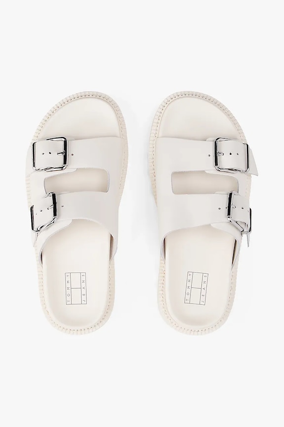 Tommy Jeans klapki skórzane DOUBLE STRAP SANDAL EN0EN02753 beżowy