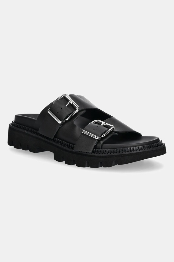 Tommy Jeans klapki skórzane DOUBLE STRAP SANDAL pozostałe czarny EN0EN02753