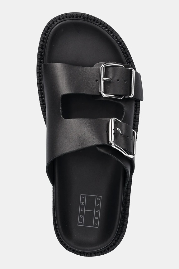 Tommy Jeans klapki skórzane DOUBLE STRAP SANDAL czarny EN0EN02753