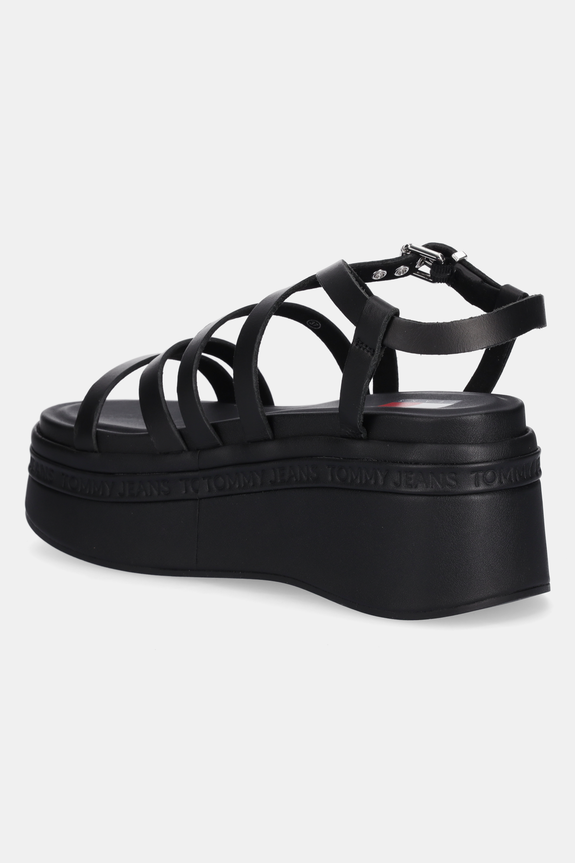 Obutev Usnjeni sandali Tommy Jeans WEDGY STRAPPY SANDAL EN0EN02756 črna