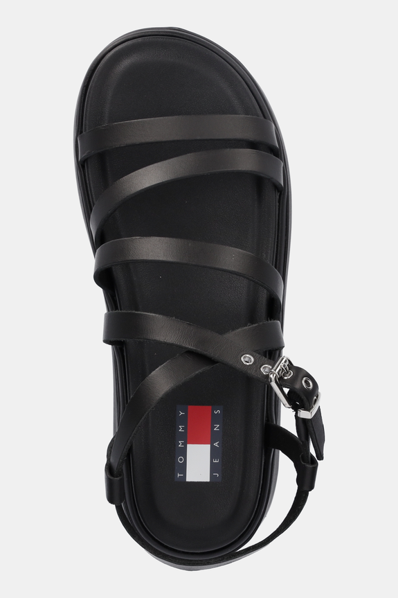 Usnjeni sandali Tommy Jeans WEDGY STRAPPY SANDAL črna EN0EN02756