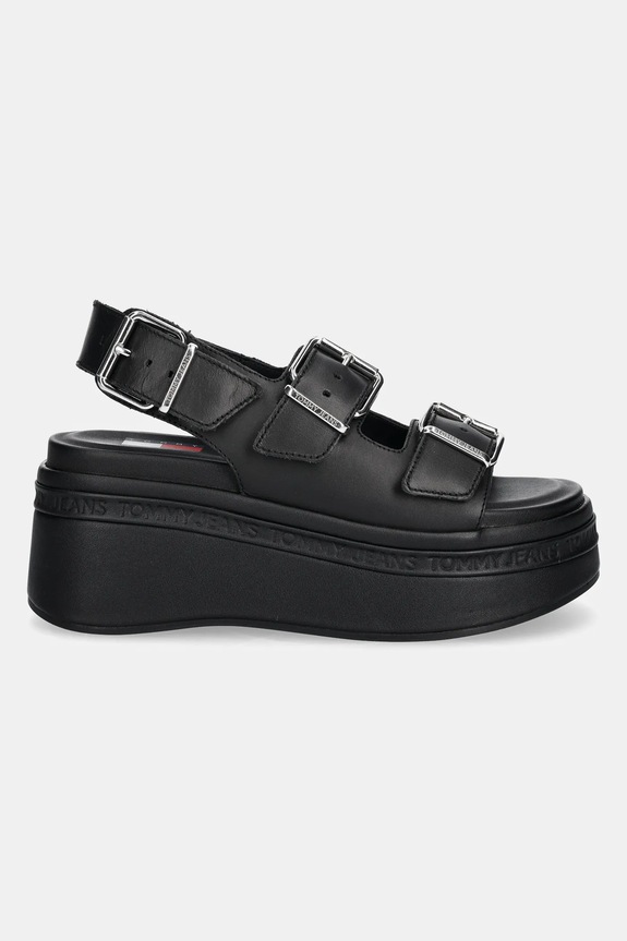 Kožené sandály Tommy Jeans WEDGE SANDAL EN0EN02774 černá SS25