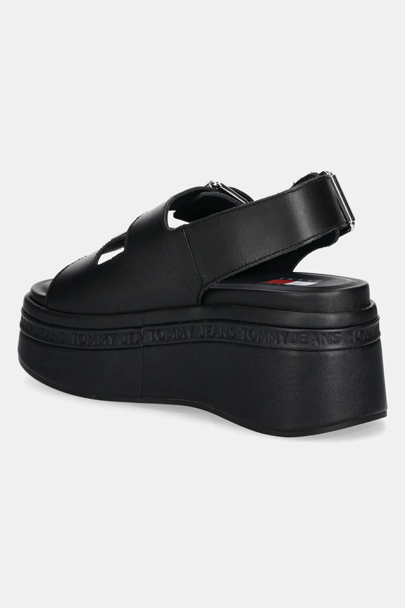 Boty Kožené sandály Tommy Jeans WEDGE SANDAL EN0EN02774 černá