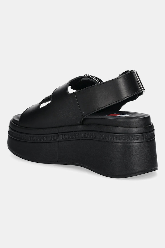 Boty Kožené sandály Tommy Jeans WEDGE SANDAL EN0EN02774 černá