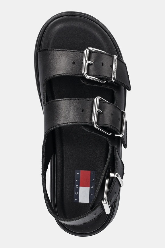 Kožené sandály Tommy Jeans WEDGE SANDAL černá EN0EN02774