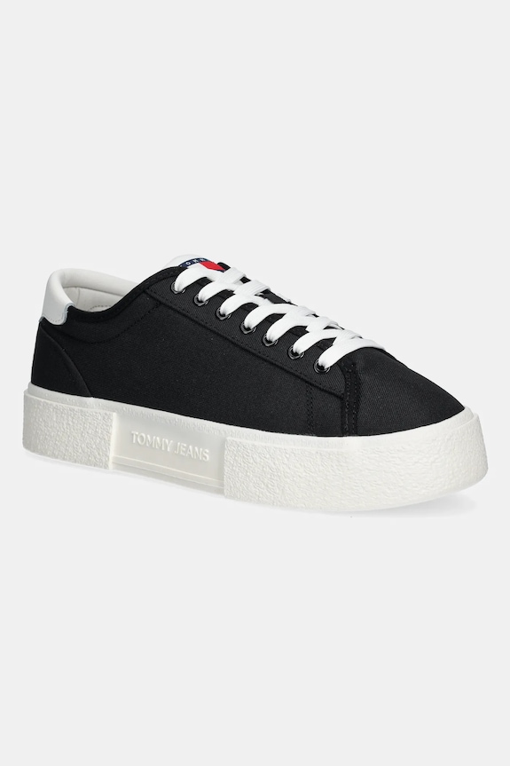 Sneakers boty Tommy Jeans FLATFORM CANVAS SNEAKER Planet friendly černá EN0EN02792